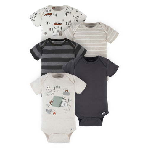 Gerber Baby Boy Short Sleeve Onesie Bodysuits, 5-Pack (Preemie-24 Months)