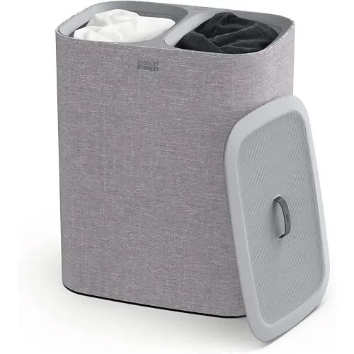 Joseph Joseph Tota 90-liter Laundry Hamper Separation Basket with lid, 2 Removable Washing Bags with Handles - Grey