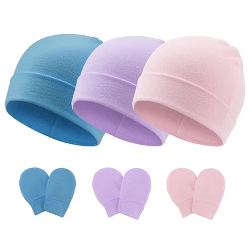 Newborn Baby Hats and Mittens Set Infant Beanie Cap Toddler Gloves Newborn Hospital Hats for Baby Boy Girl Kid 0-6 Months