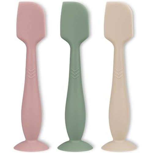 3 Piece Full Size Diaper Cream Applicator Set - Soft Silicone Baby Butt Spatula with Suction Base (Sand/Sage/Blush)
