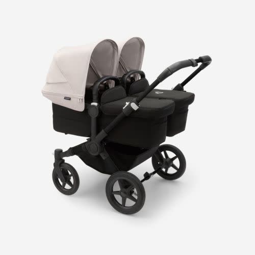 Bugaboo Donkey 5 Twin bassinet and seat stroller | Misty white sun canopy, midnight black fabrics, black chassis
