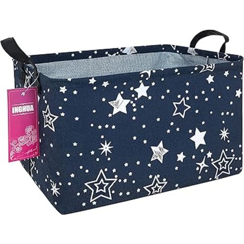 Rectangular Storage Basket Fabric Organizer Bin for Toys,Books,Clothes,Gifts,Pets-Perfect for Home,Office,Nursery,Dorm,Shelf(Rec-Blue star )