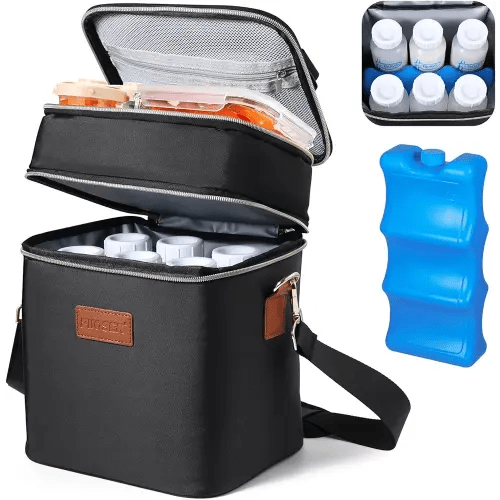 PIIOSER Breastmilk Cooler Bag with Ice Pack Fits 6 Baby Bottles Up to 9 Ounce, Insulated Baby Bottle Tote Bags, Double Layer Waterproof Leak-Proof with Shoulder Strap for Nursing & Working Mom