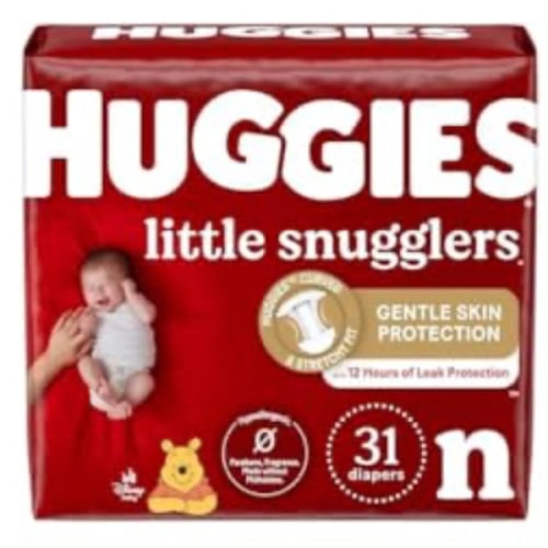 Huggies Little Snugglers Baby Diapers, Size Newborn (up to 10 lbs), 31 Ct, Newborn Diapers (Pack of 2)