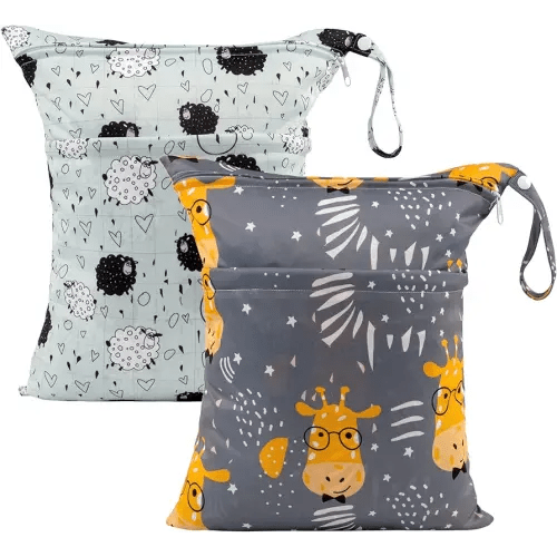 ALVABABY 2pcs Cloth Diaper Wet Dry Bags Waterproof Reusable with Two Zippered Pockets Travel Beach Pool Daycare Soiled Baby Items Yoga Gym Bag for Swimsuits or Wet Clothes LZ1920