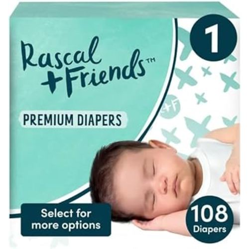 Rascal + Friends Premium Diapers, Size 1, 108 Count