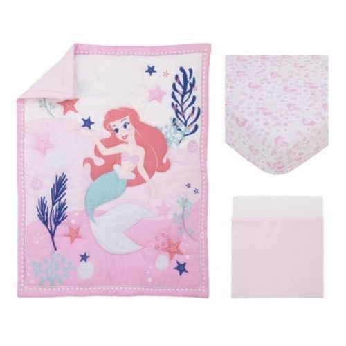 Disney The Little Mermaid Ariel Cute By Nature Nursery Crib Bedding Set - 3pc