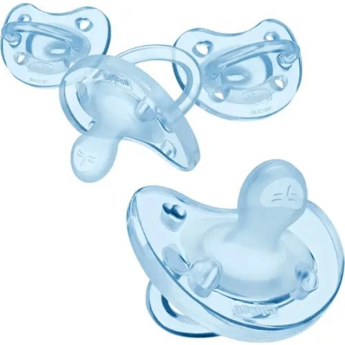 Chicco PhysioForma 100% Soft Silicone One Piece Pacifier for Babies Aged 0-6 Months | BPA & Latex Free | Reusable Sterilizing Case | Light Blue, 4pk