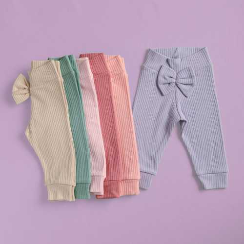 Ribbed Baby Girl Leggings with Bow -purple