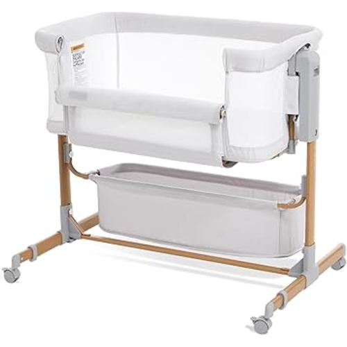 Baby Bassinet Bedside Sleeper, 3-in-1 Rocking Bassinet for Baby with 6-Level Height Adjustable, 4 Wheels & Breathable Mesh Walls, Portable Bedside Bassinet with Mattress for Newborn