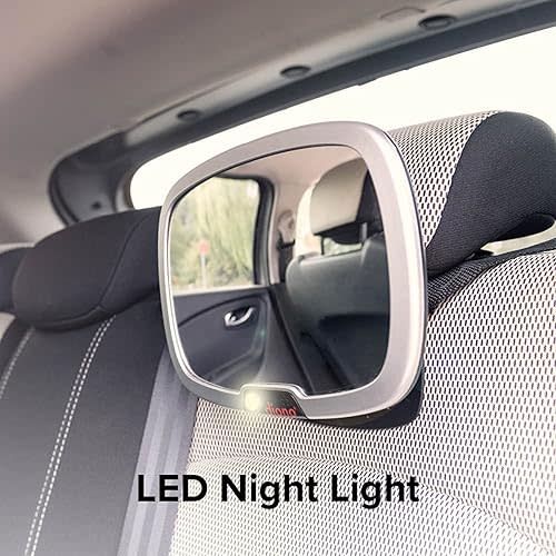 Diono Easy View Plus Baby Car Mirror with Light, Safety Car Seat Mirror for Rear Facing Infant with 360 Rotation, LED Night Light, Wide Crystal Clear View, Shatterproof, Crash Tested