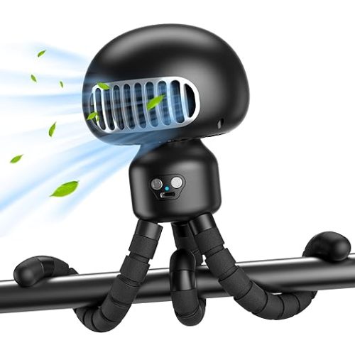 Stroller Fan Clip On for Baby Stroller, Bladeless Portable Auto Oscillating 4000mAh Rechargeable Battery Operated Small Personal Car Seat Crib Bike Bed Travel Trip - D47 - Black