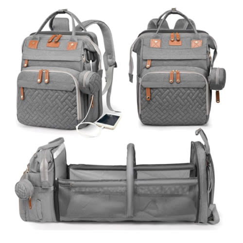 Baby Diaper Bags with Changing Station, Waterproof Diaper Bag Backpack for Moms Dads with USB Charging Port, Baby Shower Gifts, Large Capacity diaper backpack, Grey