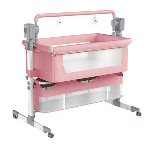 Magic ZC Electric Bedside Bassinet,4-in-1 Foldable Baby Bassinet Beside Sleeper with Remote Control,Bluetooth Music,Pink