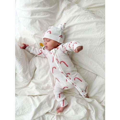 Zip Romper | Classic Candy Cane Waffle (NO FRILL)
