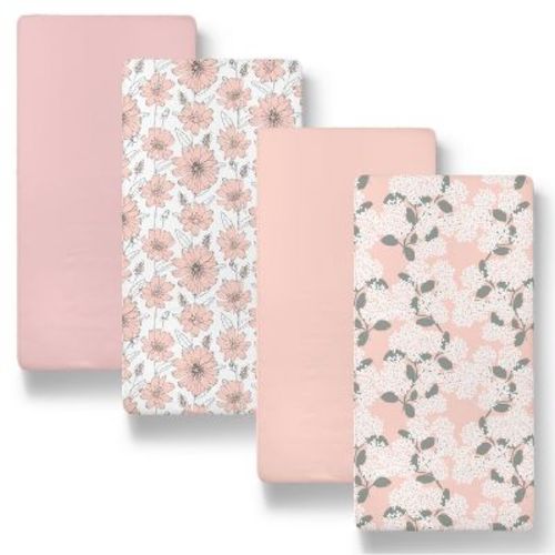 The Peanutshell Cottage Floral Organic Cotton Jersey 4 Pack Bassinet Sheets