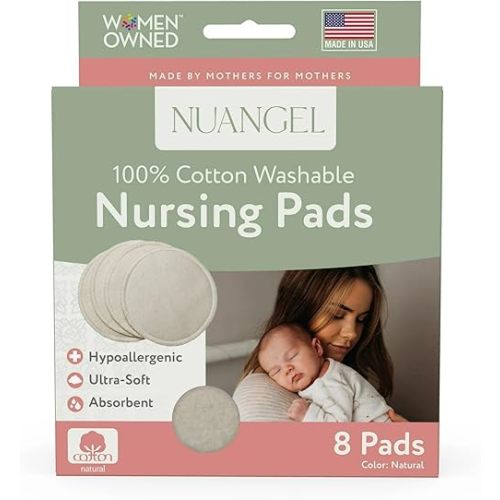 Natural Cotton Washable Nursing Pad, Essential for Newborn Care, Perfect Breast Pads for Leaking Milk, Nipple Pads for Nursing Newborns, Must-Have for Breastfeeding Moms (8 Pads per Package)