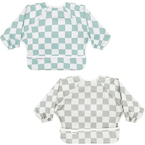 ALVABABY Baby Bibs Mess Proof Baby Bib Full Sleeve 2 Packs Waterproof Bib for Toddlers Tug Proof Closure Waterproof Washable Adjustable Boys Feeding Bib 2WDJ03-CA