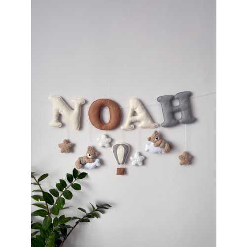 Custom Name Banner Bear Nursery Decor - Personalized Baby Name Sign - Boy Name Garland - Felt Birthday Banner - Wall Decoration Banner