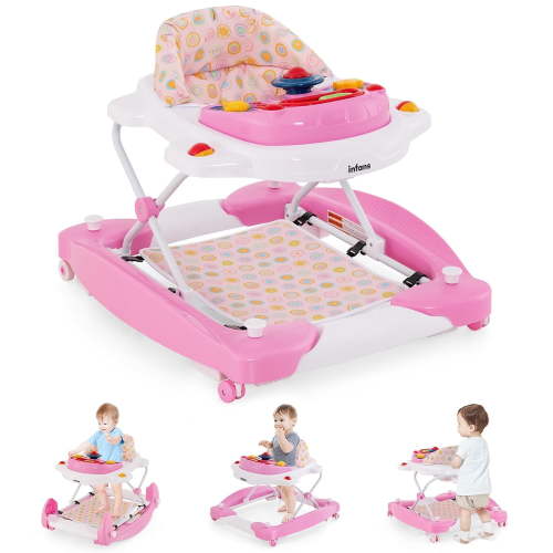 OLAKIDS Baby Walker, 6 in 1 Behind Walker Learning Seated Rocker Bouncer with Removable Music Tray, Adjustable Height, Washable Seat Cushion, Foldable Activity Center for Toddlers
