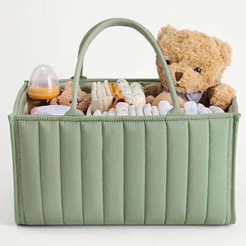 Baoswi Baby Diaper Caddy Organizer, Stylish Nursery Storage Basket - Gift for Baby Shower, Baby Registry Must Have, Newborn Essentials - Baby Caddy Organizer for Diaper Station (Green)