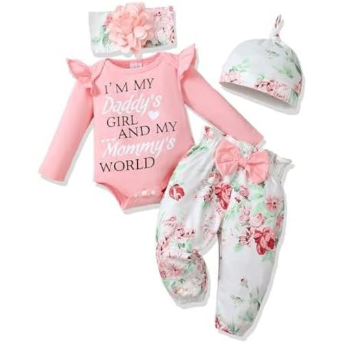 Renotemy Newborn Baby Girl Clothes Outfits Infant Romper Ruffle Floral Pants Cute Toddler Baby Girl Clothes Set