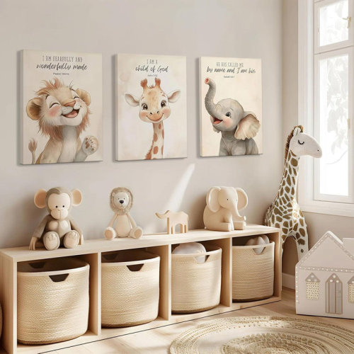 Indigo Safari 3Pcs Bible Verses Christian Nursery Safari Animals Canvas Wall Art Child Of God Cute Animals Picture Wall Decor Lion Giraffe Elephant Poster Print Artwork For Kids Room Home Decoration & Reviews | Wayfair