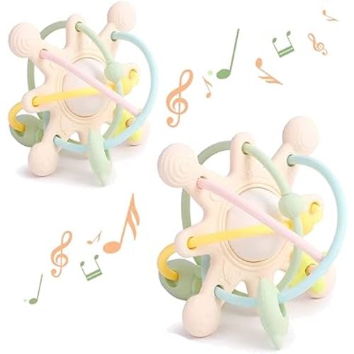 Baby Sensory Teething Toys,Manhattan Rattle Baby Toys 0-6 Months,Infants Montessori Toys,Silicone Sensory Teething Pacifiers for Baby,Infant Newborn Toys 0 3 6 Baby Teether Toy 6 9 12 Months