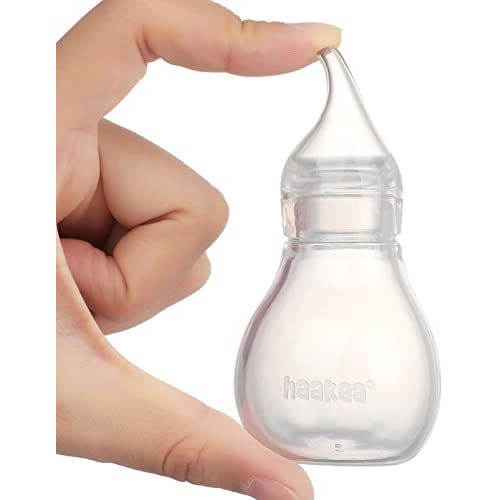 haakaa Silicone Baby Nasal Aspirator| Safe Baby Nose Cleaner| Easy-Squeeze Nose & Ear Bulb Syringe, 0m+ Newborn,Toddler - Transparent