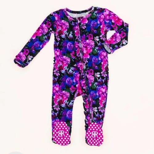 Midnight Bloom Ruffle Footie