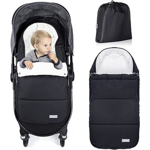 Orzbow Footmuff for Stroller,Christmas Gifts Weatherproof Anti-Kick Universal Toddler Sleeping Bag,Removable Warm Coral Fleece Lined Stroller Bunting Bag Footmuff(Black)