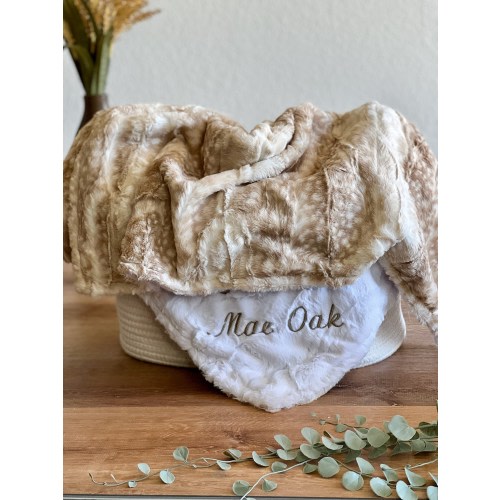 Personalized Baby Blanket, Beige Fawn and You Choose Minky Back, Baby shower gift, Newborn baby blanket