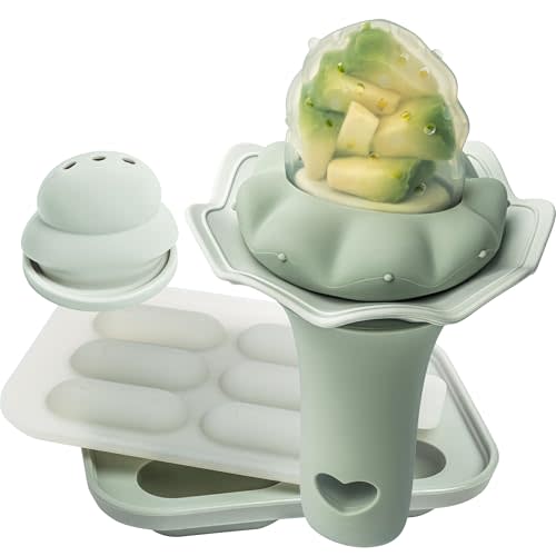 Moonkie Baby Fruit Feeder with Freezer Tray | BPA Free Silicone Infant Food Feeder | Two Sizes Pouches and Breastmilk Popsicle Molds for Cooling Relief | Baby Shower Gifts 4 Months+, 1 Pack