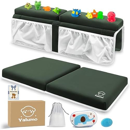 Bath Kneeler and Elbow Rest Set Baby Bath Kneeling Pad, Thick Anti-Slip Bathing Kneeling Mat Cushion Quick Drying Bathtub Knee Saver with Arm Support and Pockets for Bathroom Bathing Time Comfort