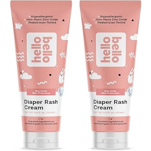 Hello Bello Diaper Rash Cream, Vegan Cruelty-Free Non-Nano Zinc Oxide, 4 fl. oz (Pack of 2)