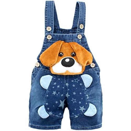KIDSCOOL SPACE Baby Cute Summer Jean Overalls,Toddler Denim Cartoon 3D Animal Shortalls