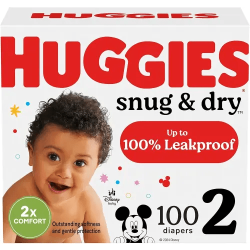 Huggies Size 2 Diapers, Snug & Dry Baby Diapers, Size 2 (12-18 lbs), 100 Count, Packaging May Vary