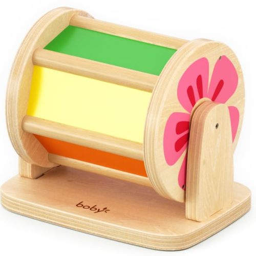 Dailyfunn Montessori Toys Wooden Spinning Drum Tummy Time Floor Mirror Toy for Babies Toddlers 1-3 Years Old