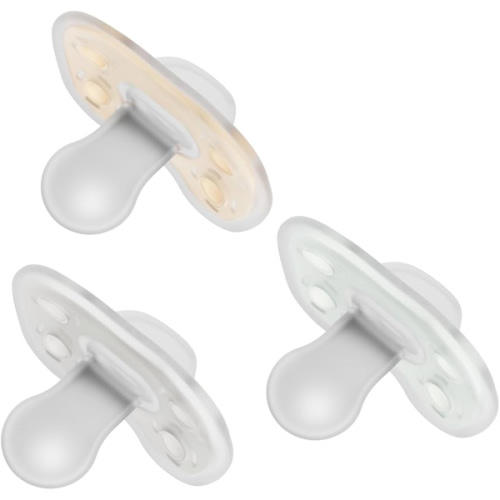 Dr. Brown's Advantage One-Piece Silicone Baby Pacifier, Fully Symmetrical Soother, Ecru/Gray/Green, 0-6m, BPA Free, 3 Pack