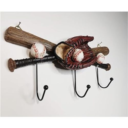 Baseball Coat Rack Wall Mount with 3 Wall Hooks, Baseball Glove Wall Decor for Boys Room,Entryway,Cloakroom