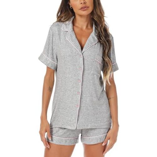 Womens Pajama Sets Button Down Short Sleeve Comfy 2 Piece Pj Set Sleepwear