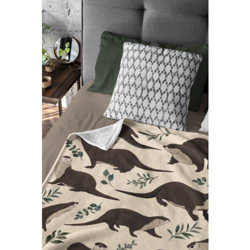 Otter Baby Blanket - Beige Floral Minky Throw Blanket for Cute Animal Lovers, Sea Otter Lover Home Decor, Flower Mothers Day Gift