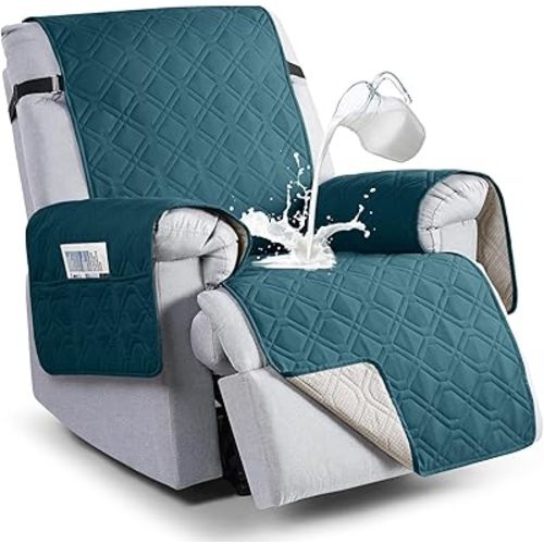 VANSOFY 100% Waterproof Recliner Chair Covers, Recliner Cover Non-Slip Dog Chair Cover Furniture Protector Washable Slipcover with Pocket, Elastic Straps for Pets, Dogs(Peacock Blue, 28")