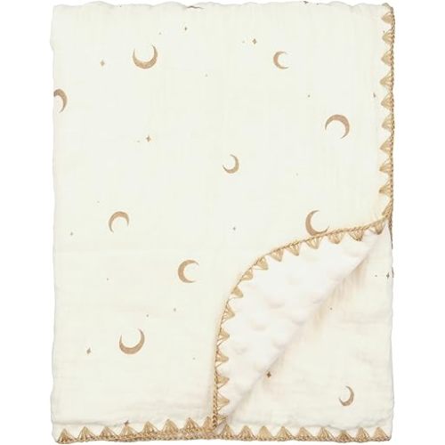 Baby Blanket 40x40 Inches,Muslin Cotton and Minky Dotted Double Layer Soft Receiving Blanket for Newborn Toddler,Moon Star