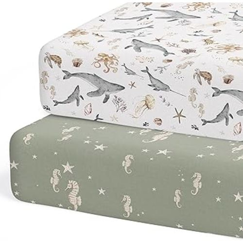 2-Pack Fitted Crib Sheets for Standard Crib (Ocean Odyssey) - Premium Fitted Sheets - Buttery Soft Cotton Blend