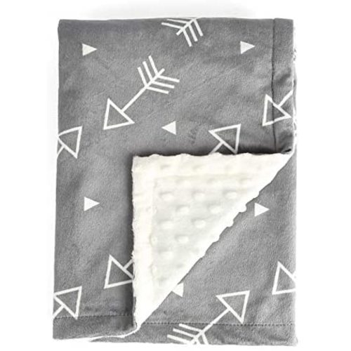 BORITAR Baby Blanket Super Soft Minky with Double Layer Dotted Backing, Little Grey Arrows Printed 30 x 40 Inch, Receiving Blankets