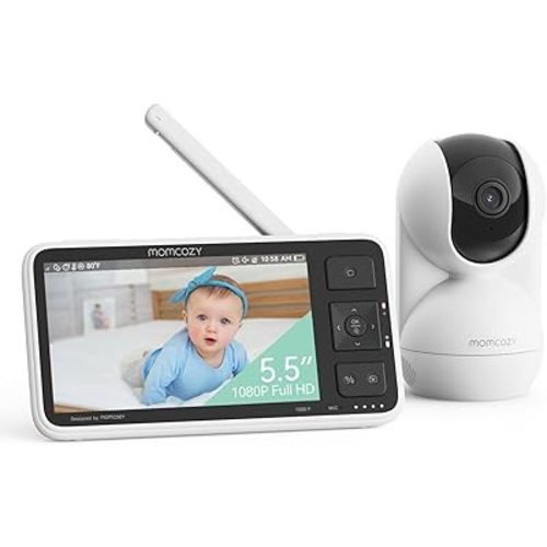 Momcozy Upgraded BM03 Baby Monitor, 5.5'' 1080P Full HD Baby Monitor with Camera and Audio No WiFi, Safe Fence, Motion Detection, Night Vision, 5800mAh 120-hrs Battery, VOX, 2-Way Audio, 1640ft Range