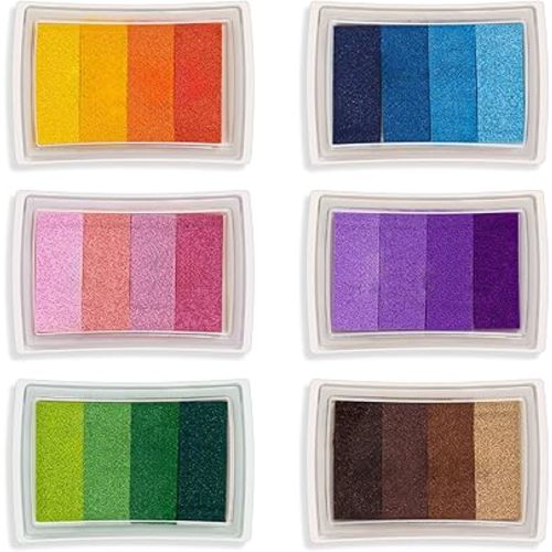 Craft Ink Pad, Set of 6 Washable DIY Stamp Ink Pads for Kids, 24 Colors