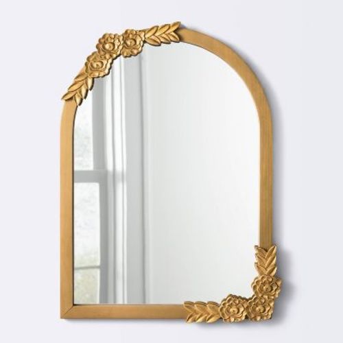 Floral Arch Decorative Wall Mirror With 6 Flowers - Gold - Cloud Island™