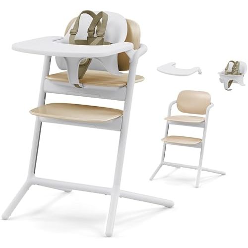 Cybex Lemo High Chair with Modern Design, Easy One Hand Depth and Height Adjustment, Anti-Tip Wheels, and Easy Assembly, Convertible to Adult Chair, Sand White